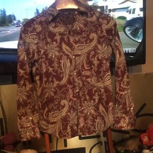 Chaps Paisley Button-Up Shirt - Burgundy and Beige